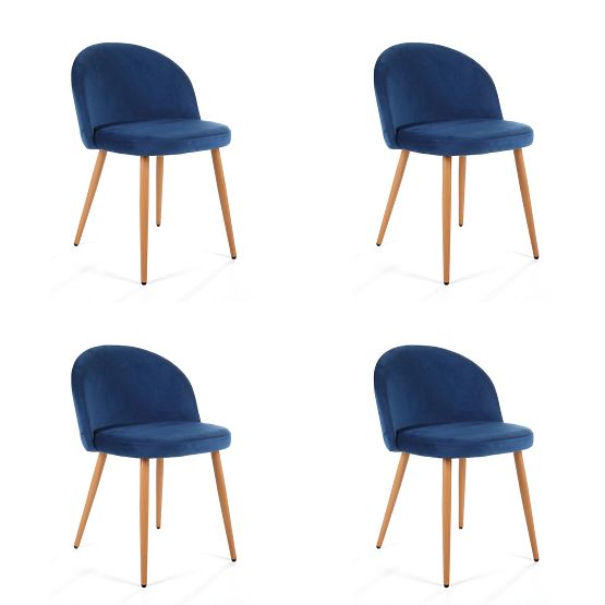 4 x Zamatová čalúnená stolička SJ.075 Modrá