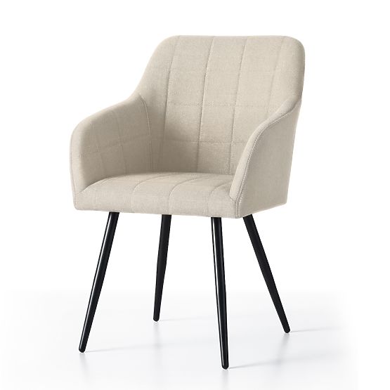 4x Čalúnená stolička so štvorcovým prešívaním Béžová LUXANO Čierne nohy látka Lumos