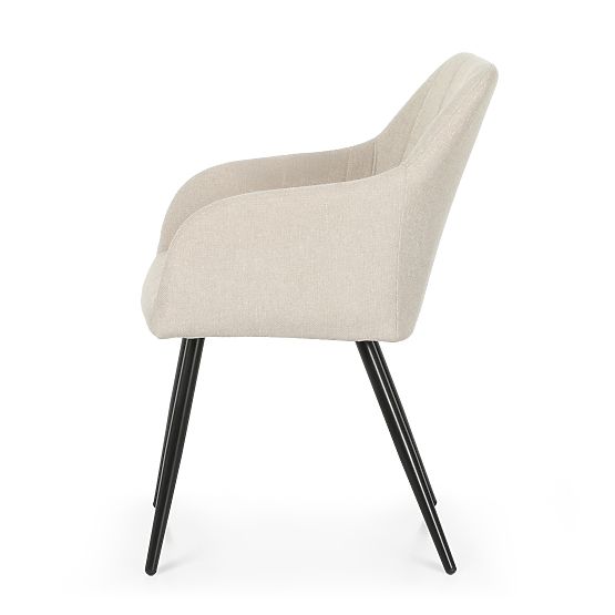 4x Čalúnená stolička so štvorcovým prešívaním Béžová LUXANO Čierne nohy látka Lumos