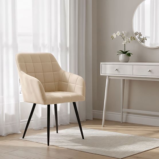 4x Čalúnená stolička so štvorcovým prešívaním Béžová LUXANO Čierne nohy