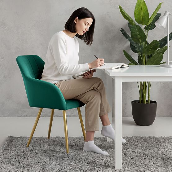 4x Čalúnená stolička so štvorcovým prešívaním Fľašková Zelená LUXANO Zlaté nohy