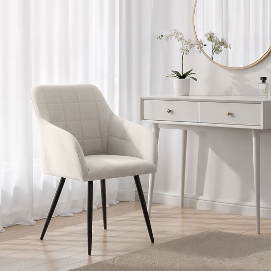 4x Čalúnená stolička so štvorcovým prešívaním Krémová LUXANO Čierne nohy látka Lumos