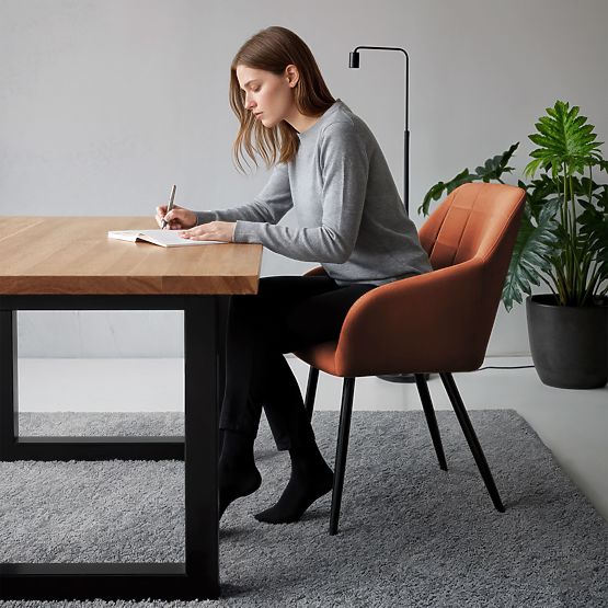 4x Čalúnená stolička so štvorcovým prešívaním Medená LUXANO Čierne nohy