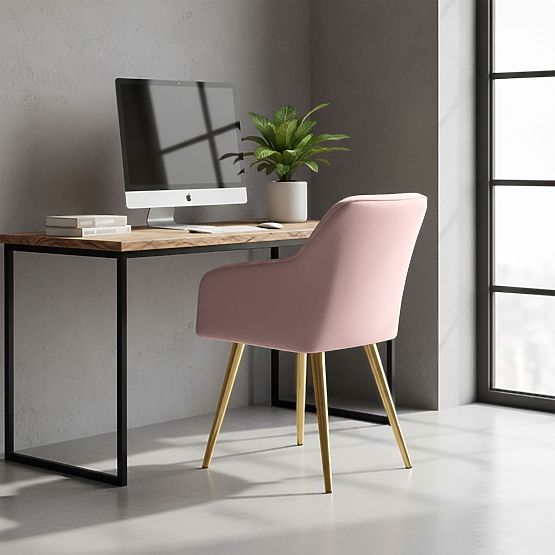 4x Čalúnená stolička so štvorcovým prešívaním Púdrová Ružová LUXANO Zlaté nohy