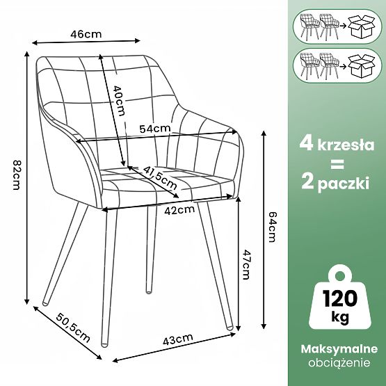 4x Čalúnená stolička so štvorcovým prešívaním Sivá LUXANO Zlaté nohy