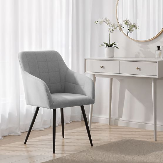 4x Čalúnená stolička so štvorcovým prešívaním Svetlosivá LUXANO Čierne nohy látka Lumos