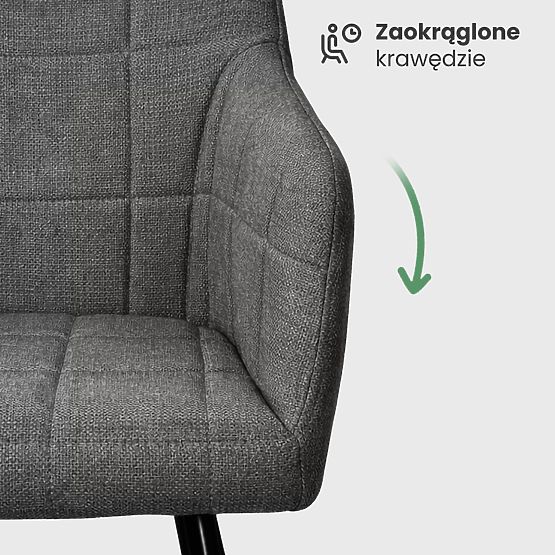 4x Čalúnená stolička so štvorcovým prešívaním Tmavý Grafit LUXANO Čierne nohy látka Lumos