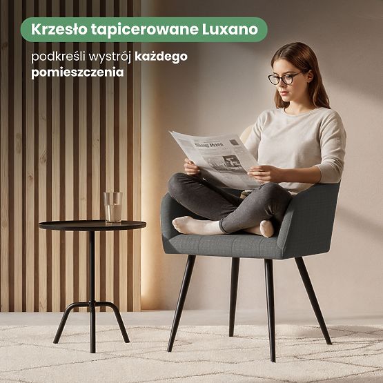 4x Čalúnená stolička so štvorcovým prešívaním Tmavý Grafit LUXANO Čierne nohy látka Lumos