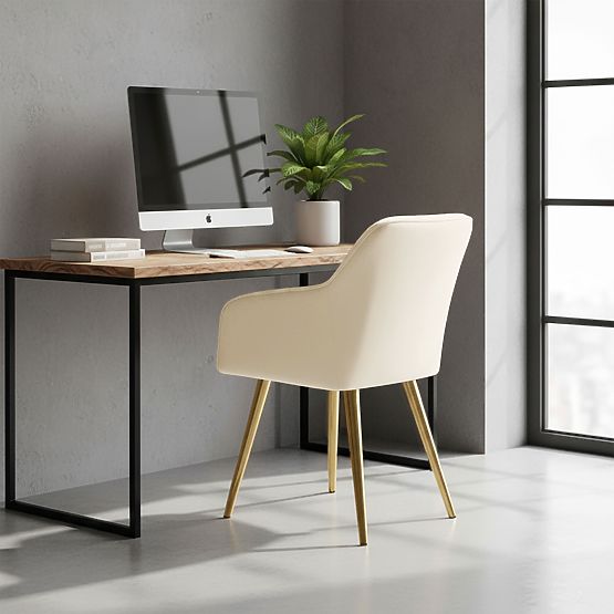 4x Zamatová čalúnená stolička s prešívaním Krémová FLORENCE Zlaté nohy