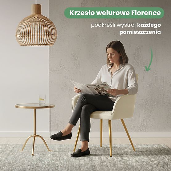 4x Zamatová čalúnená stolička s prešívaním Krémová FLORENCE Zlaté nohy