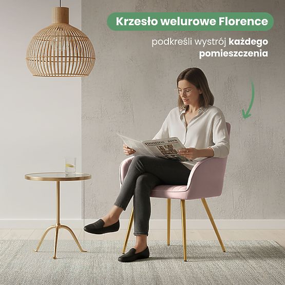 4x Zamatová čalúnená stolička s prešívaním Púdrová Ružová FLORENCE Zlaté nohy