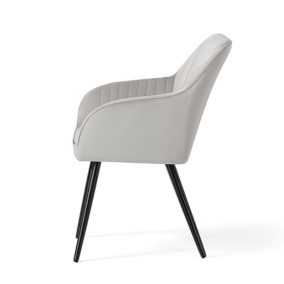 4x Zamatová čalúnená stolička s prešívaním Sivá FLORENCE Čierne nohy