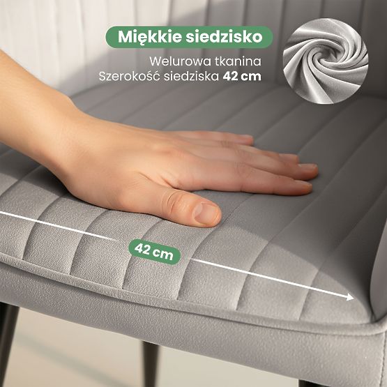 4x Zamatová čalúnená stolička s prešívaním Sivá FLORENCE Čierne nohy