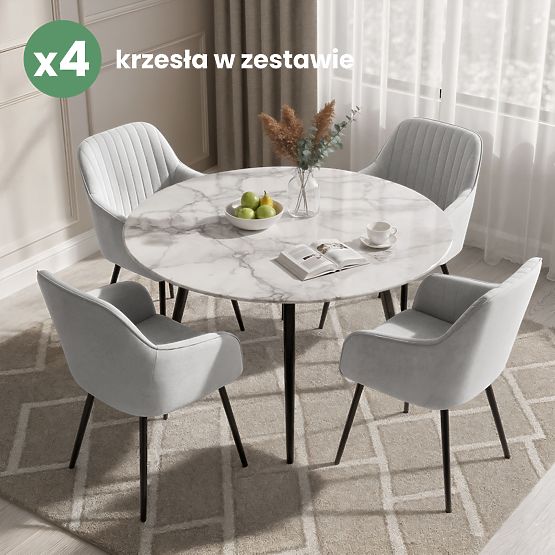 4x Zamatová čalúnená stolička s prešívaním Sivá FLORENCE Čierne nohy