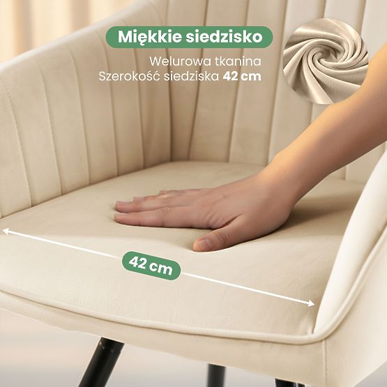 4x Zamatová otočná stolička s prešívaním Béžová TURNO Čierne nohy