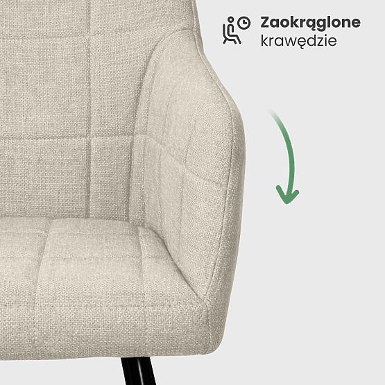 6x Čalúnená stolička so štvorcovým prešívaním Béžová LUXANO Čierne nohy látka Lumos