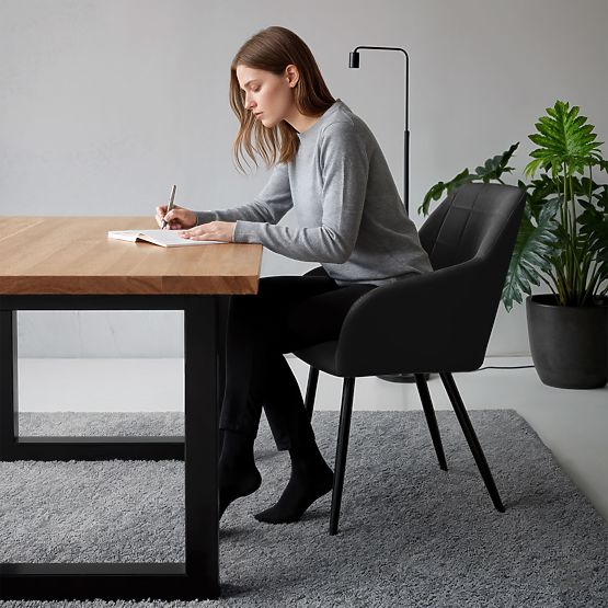 6x Čalúnená stolička so štvorcovým prešívaním Čierna LUXANO Čierne nohy