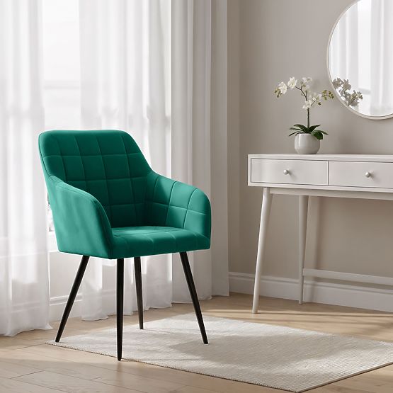 6x Čalúnená stolička so štvorcovým prešívaním Fľašková Zelená LUXANO Čierne nohy