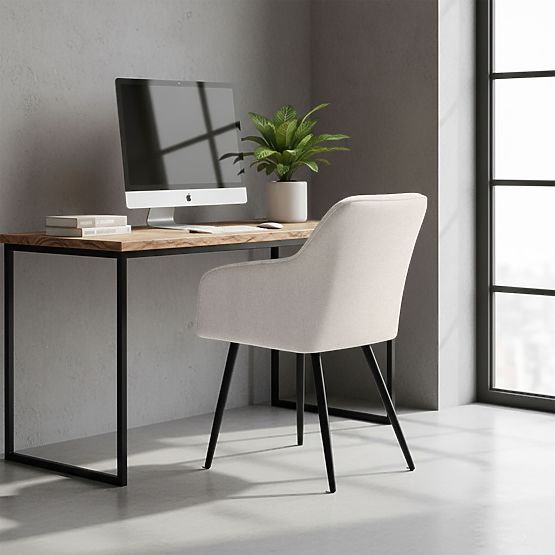 6x Čalúnená stolička so štvorcovým prešívaním Krémová LUXANO Čierne nohy látka Lumos