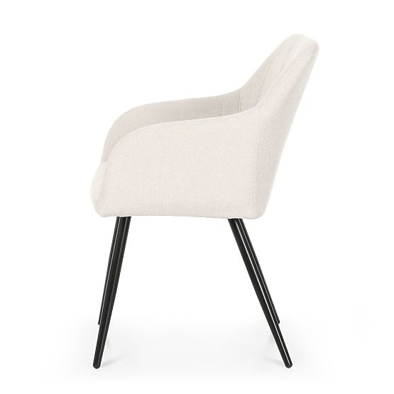 6x Čalúnená stolička so štvorcovým prešívaním Krémová LUXANO Čierne nohy látka Lumos