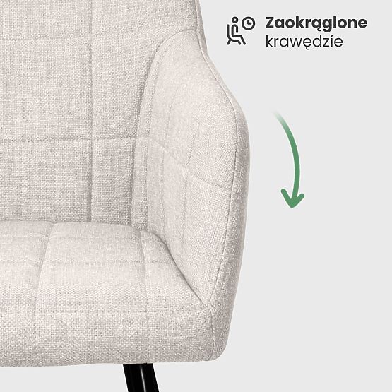 6x Čalúnená stolička so štvorcovým prešívaním Krémová LUXANO Čierne nohy látka Lumos