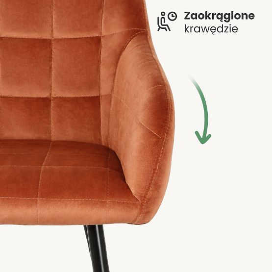 6x Čalúnená stolička so štvorcovým prešívaním Medená LUXANO Čierne nohy