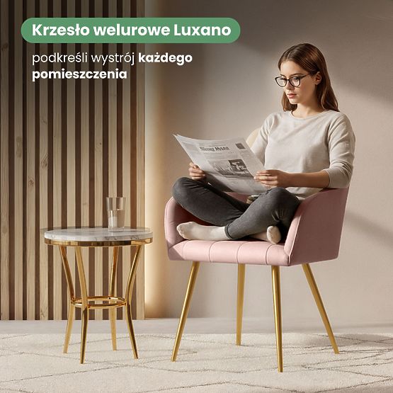 6x Čalúnená stolička so štvorcovým prešívaním Púdrová Ružová LUXANO Zlaté nohy