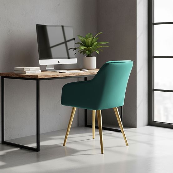 6x Čalúnená stolička so štvorcovým prešívaním Smaragdovo Zelená LUXANO Zlaté nohy