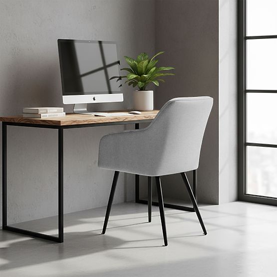 6x Čalúnená stolička so štvorcovým prešívaním Svetlosivá LUXANO Čierne nohy látka Lumos