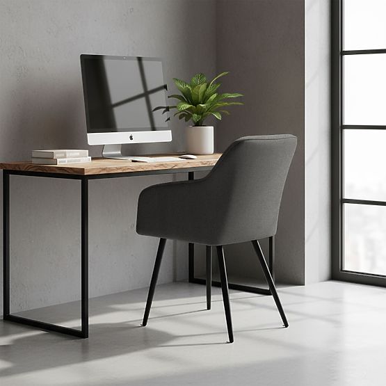 6x Čalúnená stolička so štvorcovým prešívaním Tmavý Grafit LUXANO Čierne nohy látka Lumos