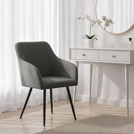 6x Čalúnená stolička so štvorcovým prešívaním Tmavý Grafit LUXANO Čierne nohy látka Lumos