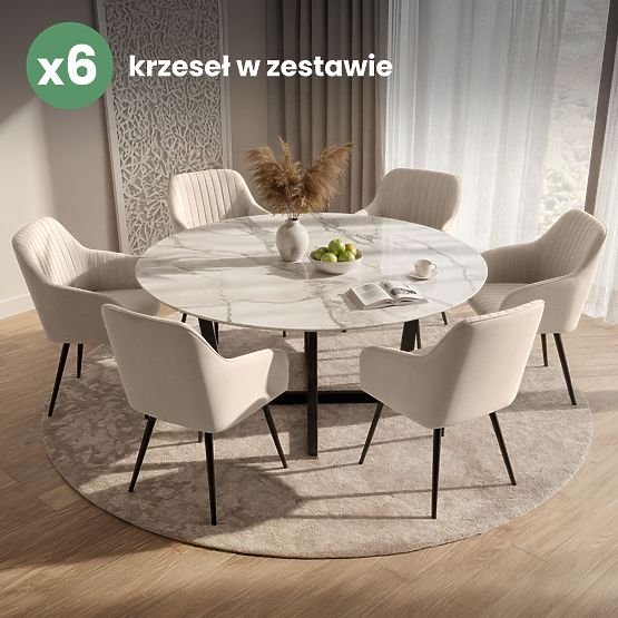 6x Zamatová čalúnená stolička s prešívaním Béžová FLORENCE Čierne nohy