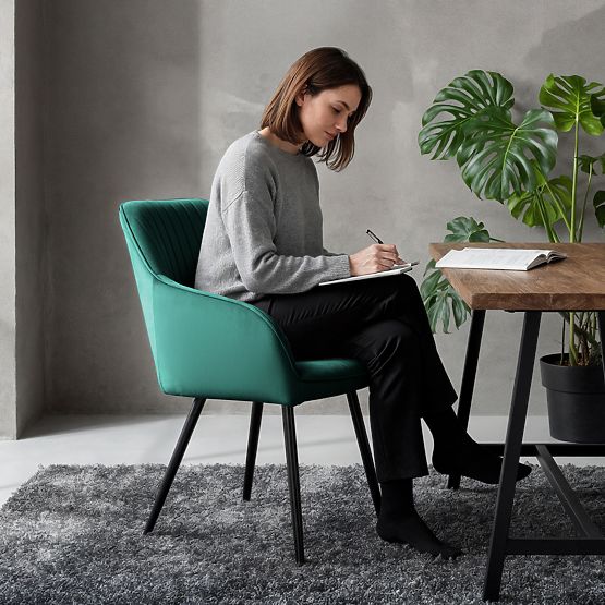 6x Zamatová čalúnená stolička s prešívaním Fľašková Zelená FLORENCE Čierne nohy