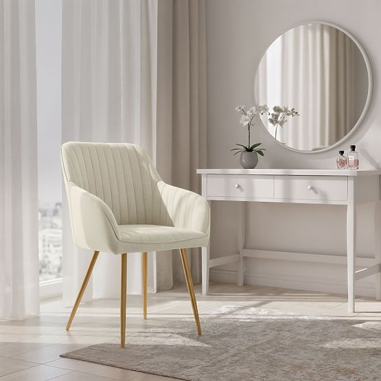 6x Zamatová čalúnená stolička s prešívaním Krémová FLORENCE Zlaté nohy