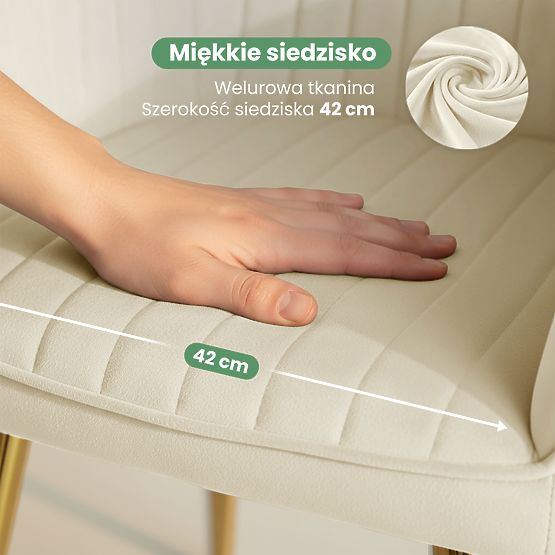 6x Zamatová čalúnená stolička s prešívaním Krémová FLORENCE Zlaté nohy