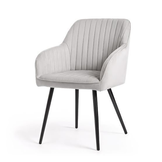 6x Zamatová čalúnená stolička s prešívaním Sivá FLORENCE Čierne nohy