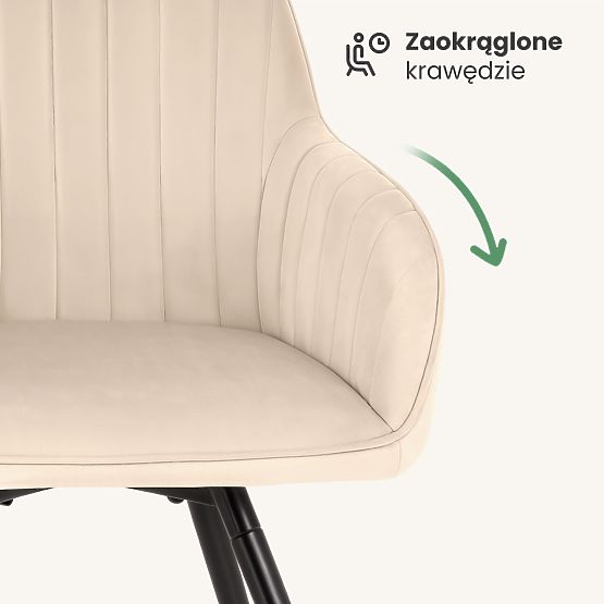 6x Zamatová otočná stolička s prešívaním Béžová TURNO Čierne nohy