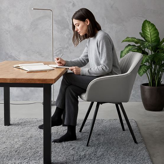 6x Zamatová otočná stolička s prešívaním Sivá TURNO Čierne nohy