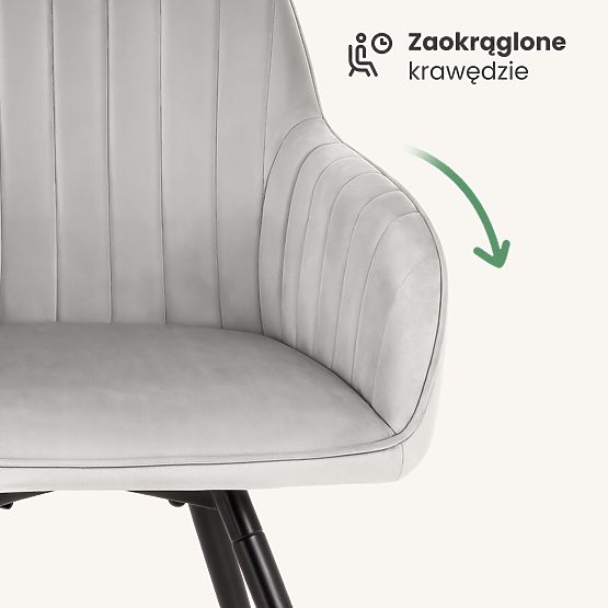 6x Zamatová otočná stolička s prešívaním Sivá TURNO Čierne nohy