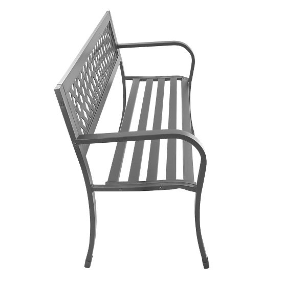 Ažúrová záhradná lavička s operadlom parková na terasu balkón kovová konštrukcia grafitová