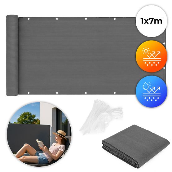 Balkónová clona s kovaním 100x700 cm tieniaca sieť + inštalačné prvky sivá MultiGarden