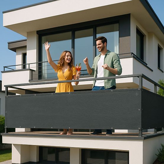 Balkónová clona s kovaním 100x700 cm tieniaca sieť + inštalačné prvky sivá MultiGarden