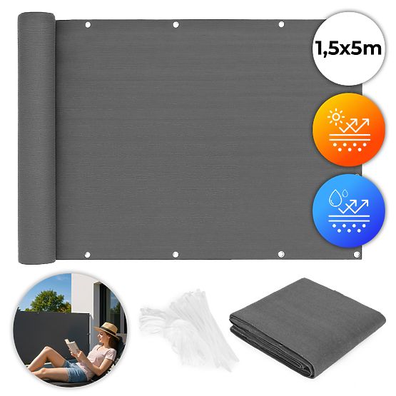 Balkónová clona s kovaním 150x500 cm tieniaca sieť + inštalačné prvky sivá MultiGarden