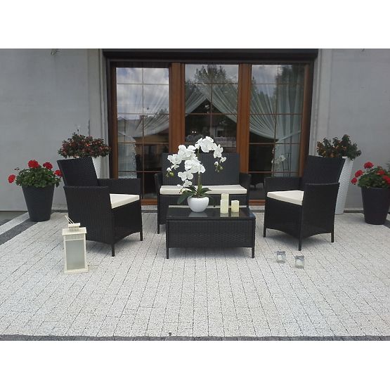 Balkónová sada z technoratanu (Pohovka + 2 x kreslo + stolík) COMODO čierna