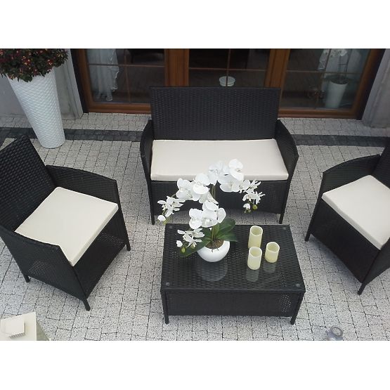 Balkónová sada z technoratanu (Pohovka + 2 x kreslo + stolík) COMODO čierna