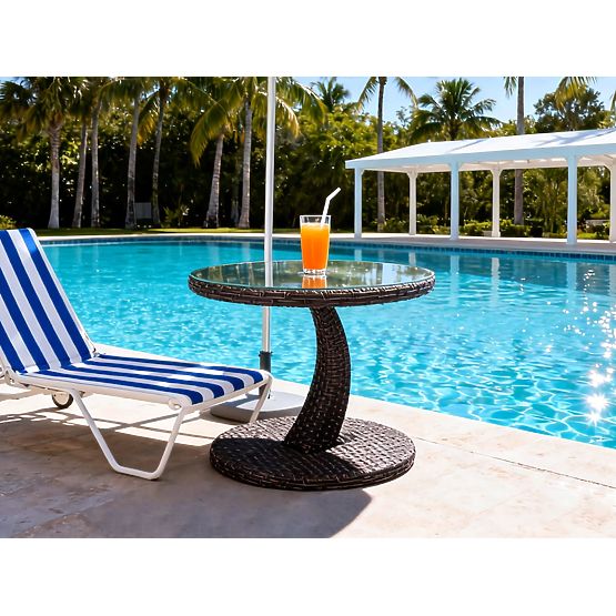 Balkónový stolík z technoratanu okrúhly konferenčný stolík moderný dizajn