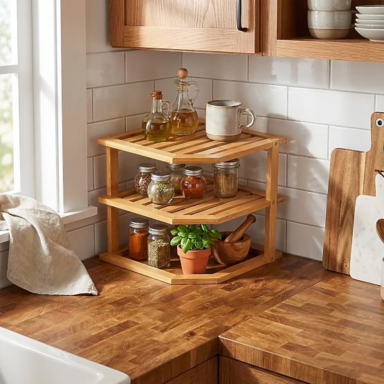 Bambusová rohová kuchynská polica DEDAL