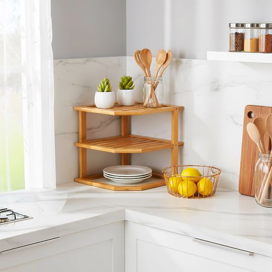 Bambusová rohová kuchynská polica DEDAL