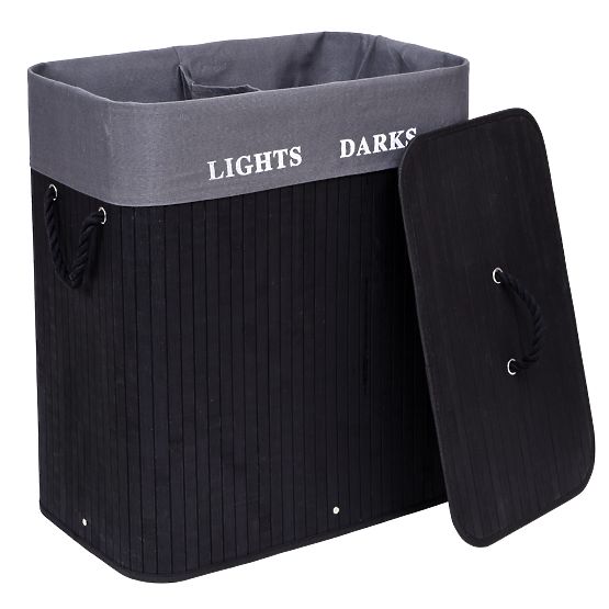 Bambusový kôš na bielizeň 2 komory čierny FSC