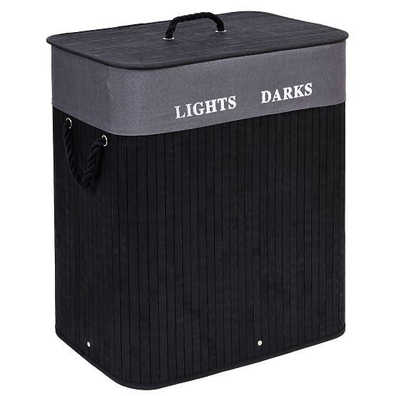 Bambusový kôš na bielizeň 2 komory čierny FSC